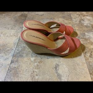 Beautiful coral suede wedges!